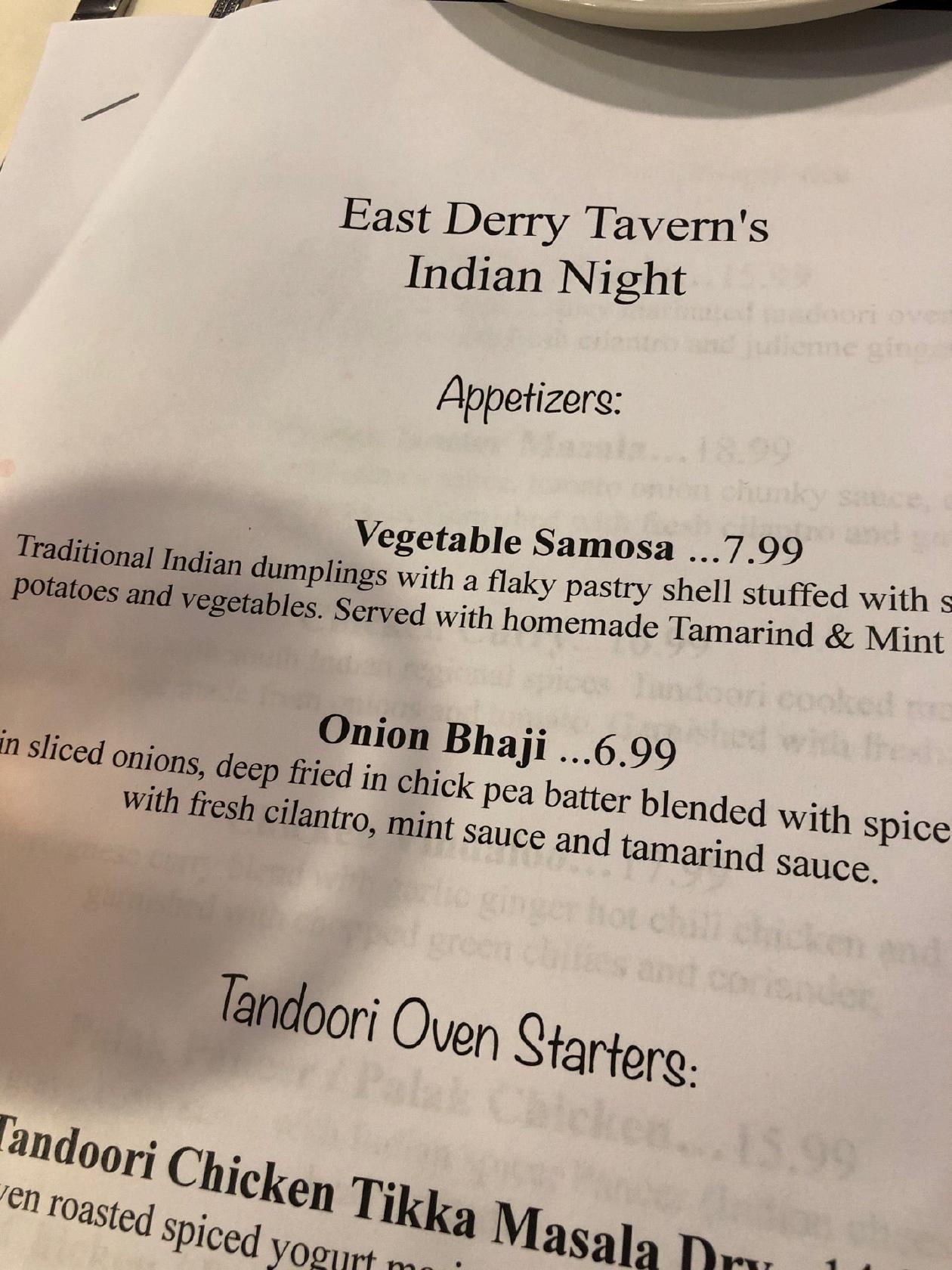 Carta del pub y bar East Derry Tavern, Derry, 50 E Derry Rd