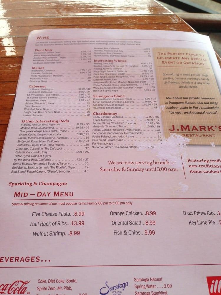 Menu at J.Mark's Restaurant, Fort Lauderdale