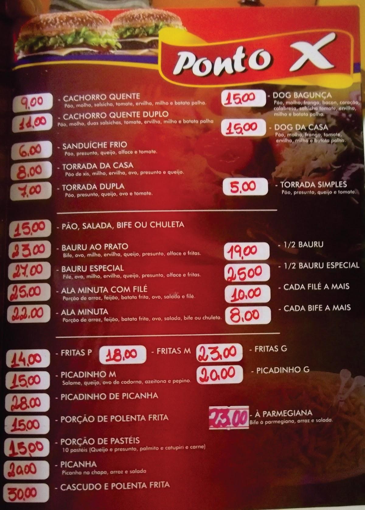 Menu em Ponto X Lanches, xis, hamburguer - Bento Gonçalves RS