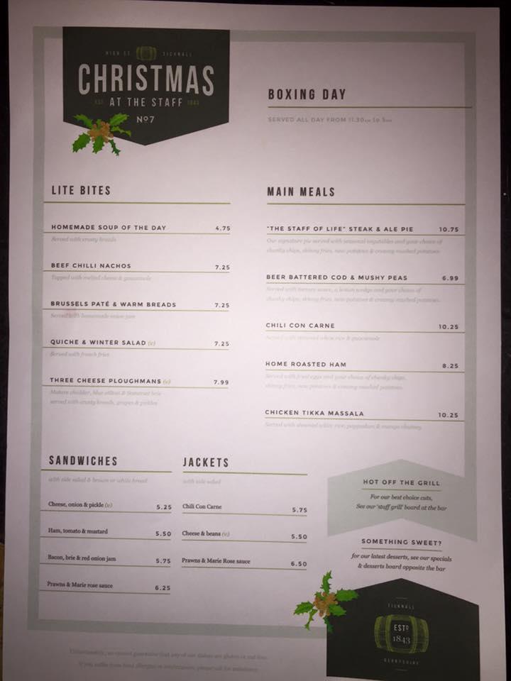 Menu at The Staff Of Life restaurant, Derby