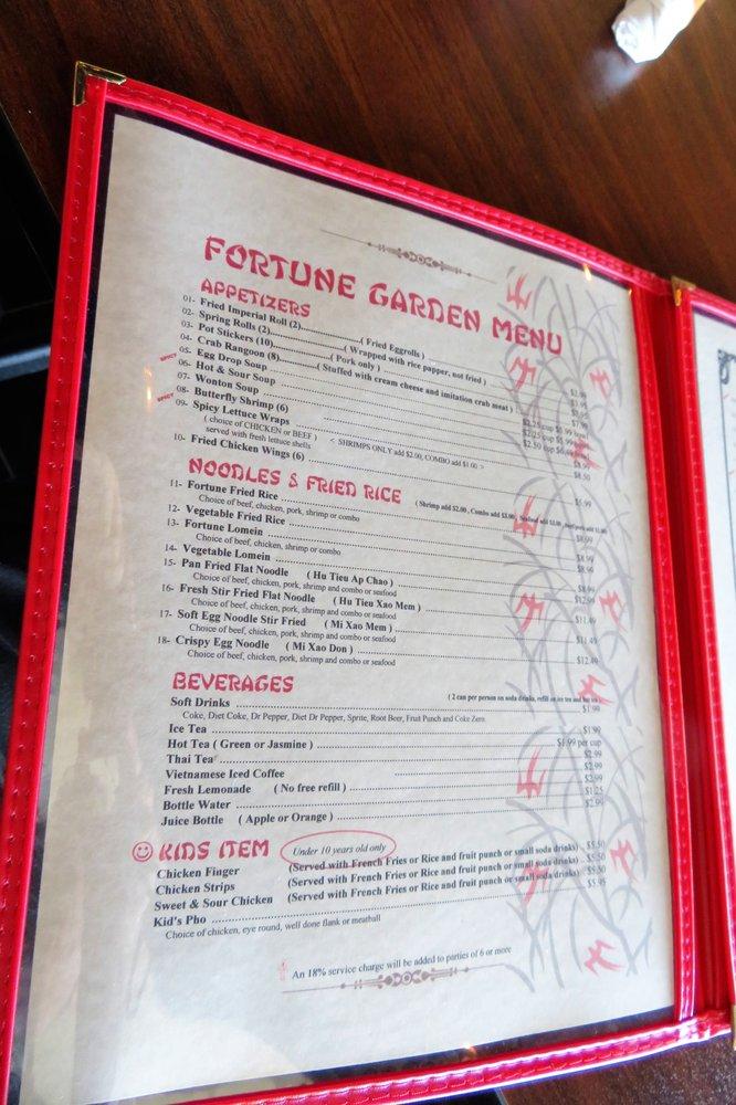 Menu at Fortune Garden restaurant,