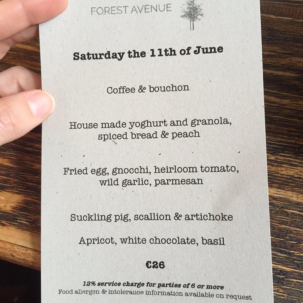 Carta de Forest Avenue Restaurant, Dublin