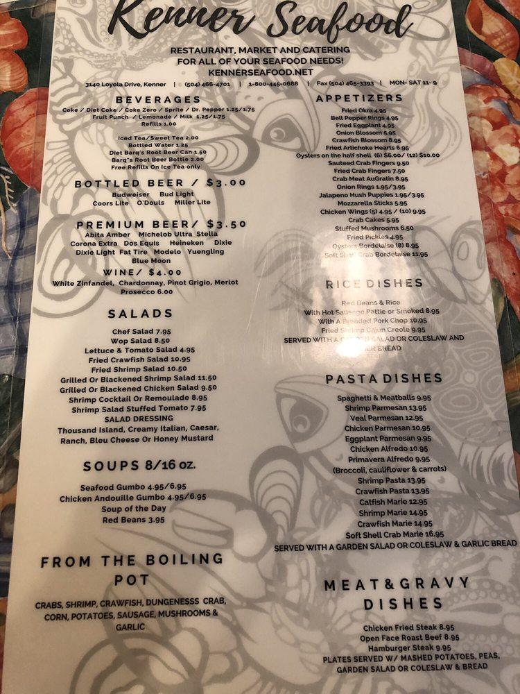 Menu at Kenner Seafood, Market, Restaurant & Catering, Kenner