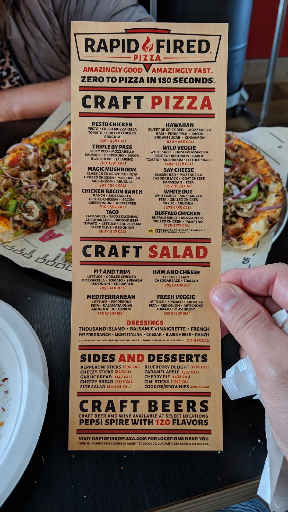 Menu at Rapid Fired Pizza restaurant, San Jose