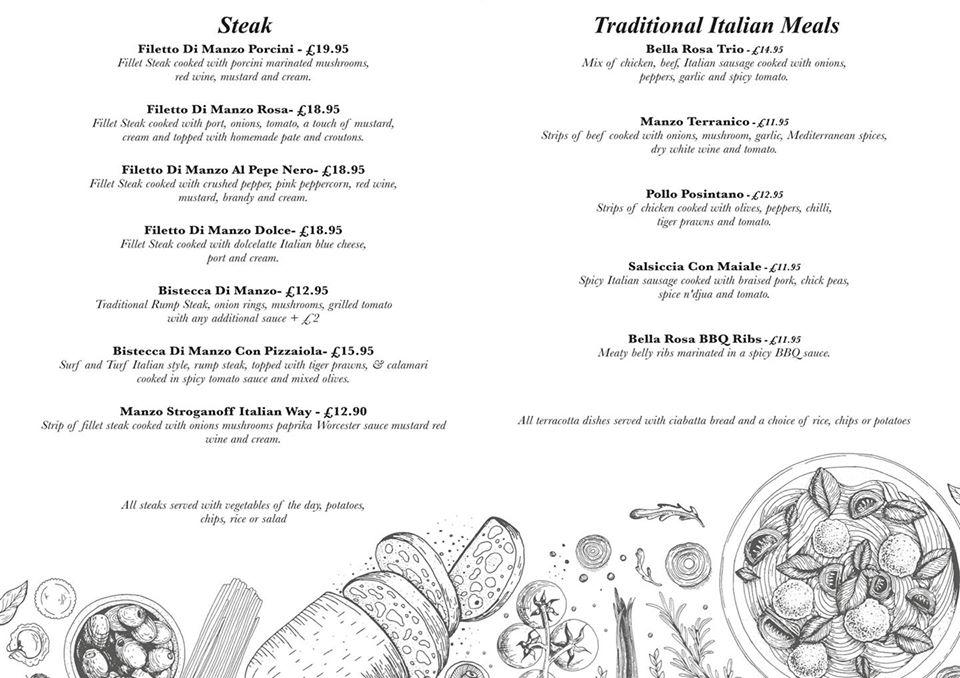 Menu at Bella Rosa Italian Restaurant, Hull