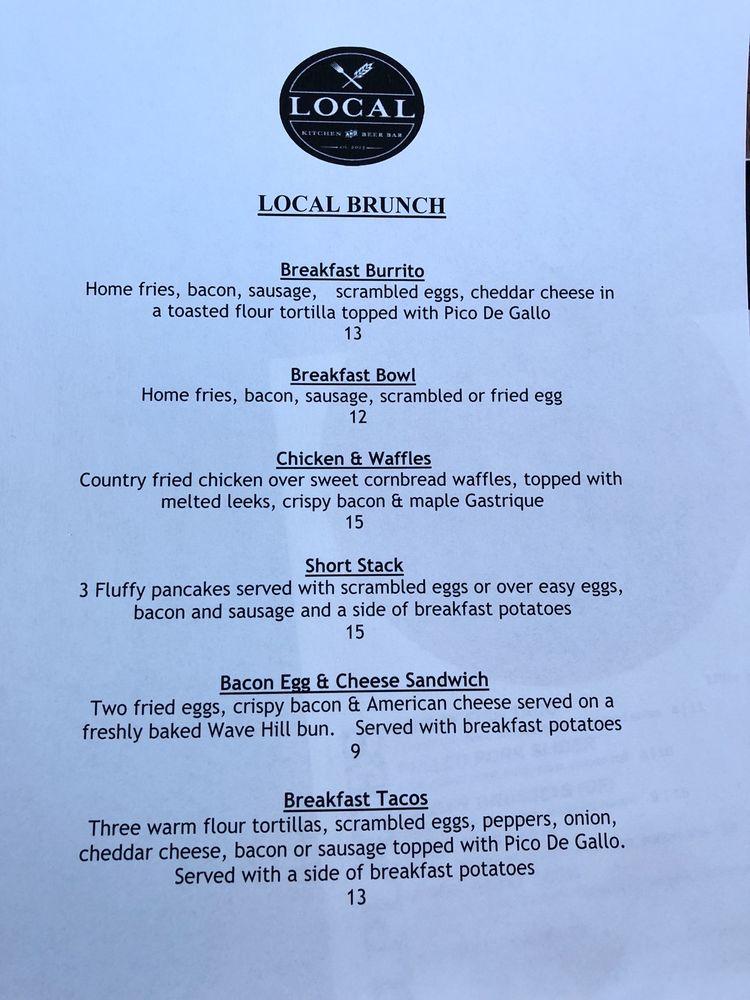 Carta de Local Kitchen & Beer Bar, Fairfield