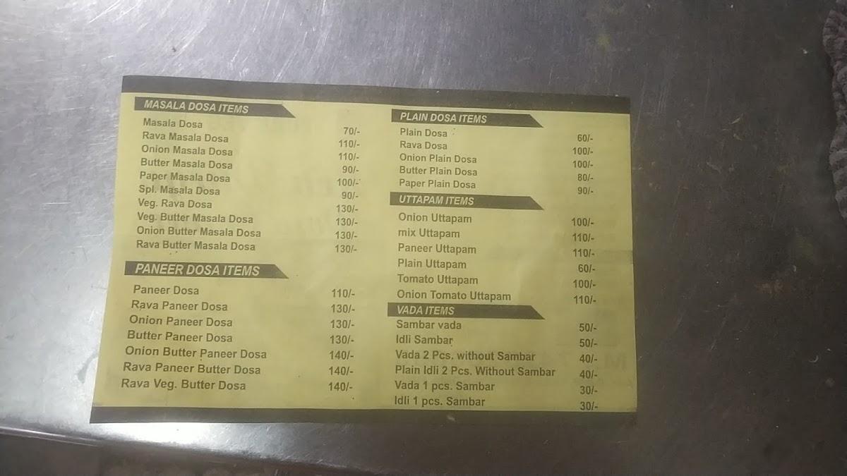 Menu at New Durga Dosa Corner, Pure Veg., New Delhi