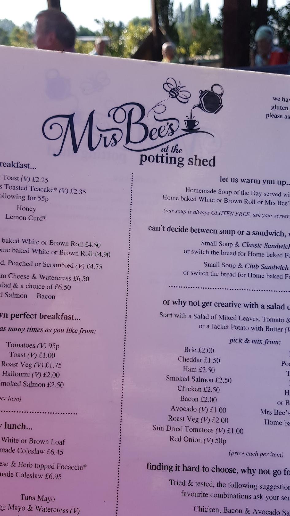 Menu at The Potting Shed Cafe, Coventry