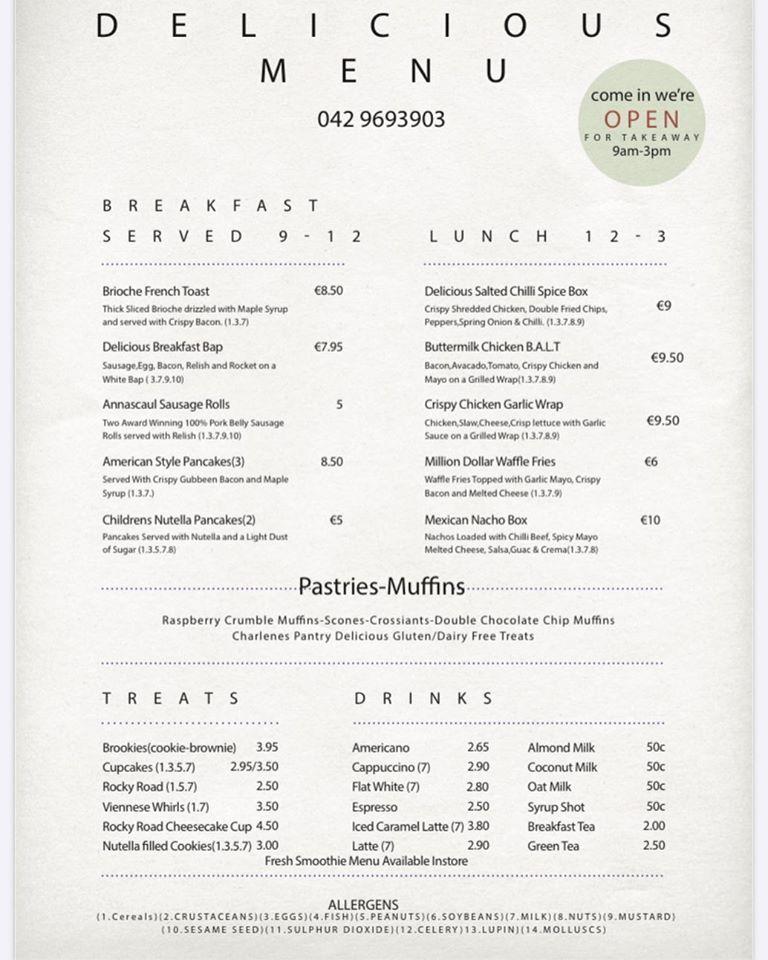 Menu at Delicious Coffee House & Deli, Kingscourt