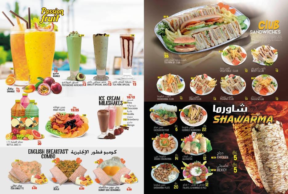 Menu at Tea park zone restaurant, UAE, Unnamed Road
