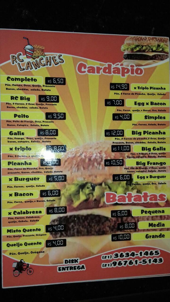 RC LANCHES cardápio