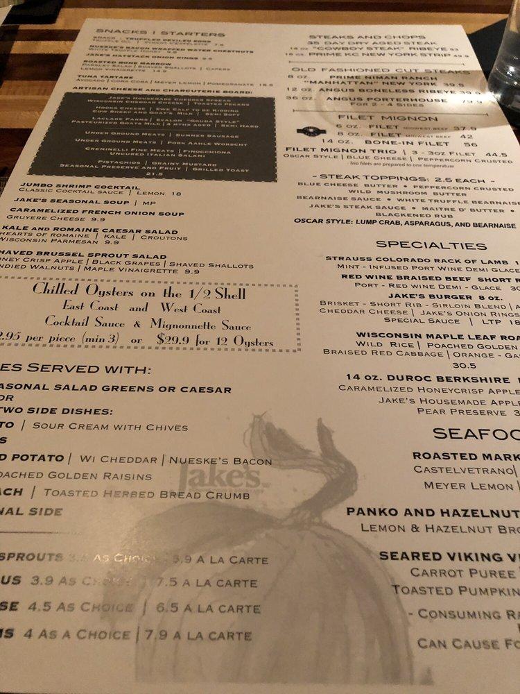Menu at Jake's Restaurant, Brookfield