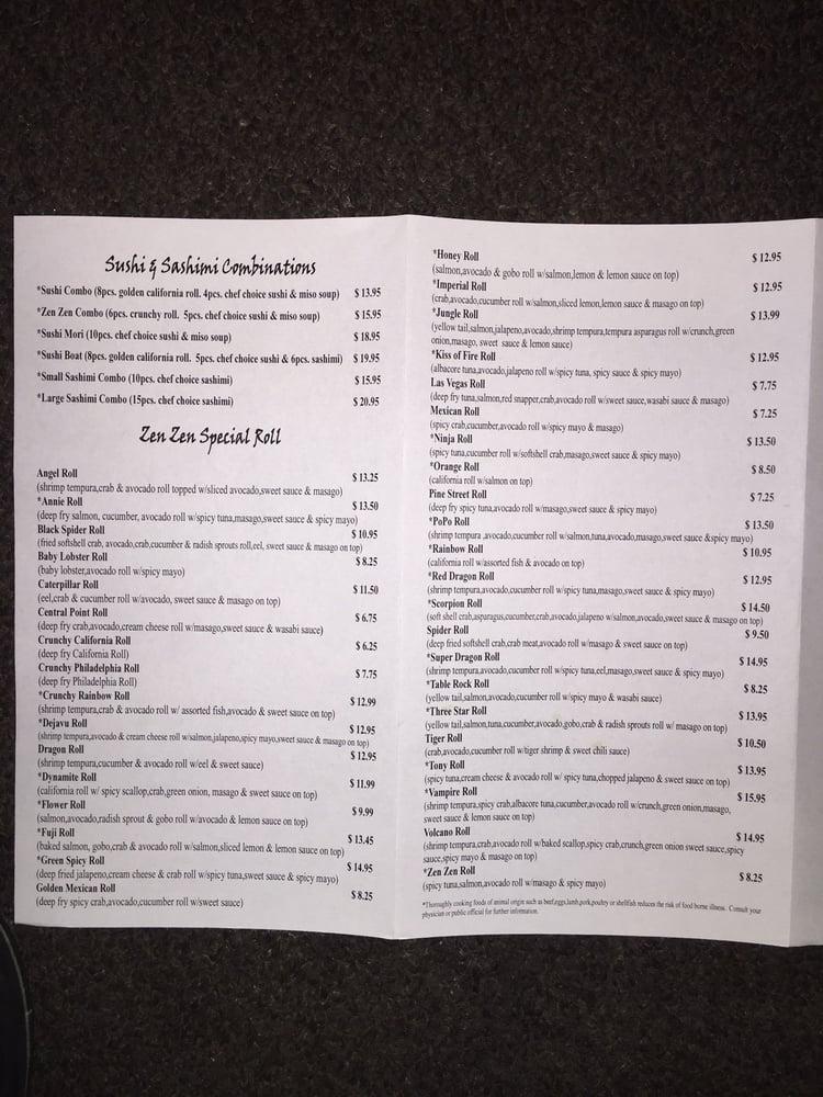 Menu at Zen Zen Sushi and Teriyaki restaurant, Central Point
