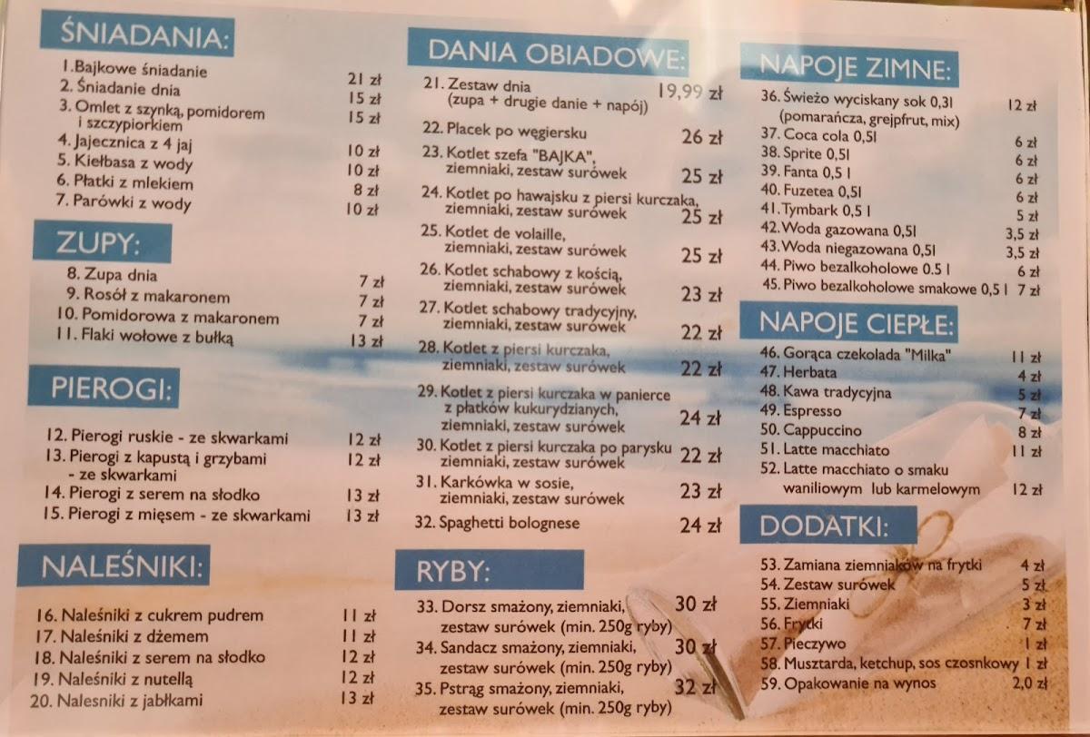 Menu at BAJKA pub & bar, Unieście