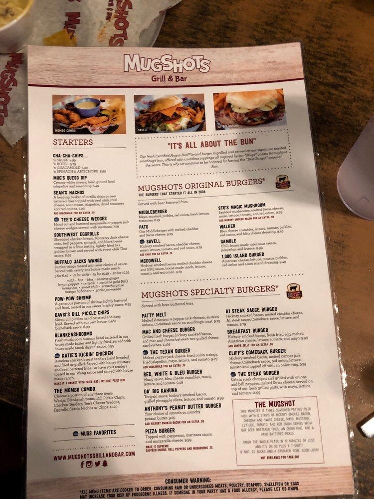 Menu at Mugshots Grill and Bar Tuscaloosa, AL, Tuscaloosa