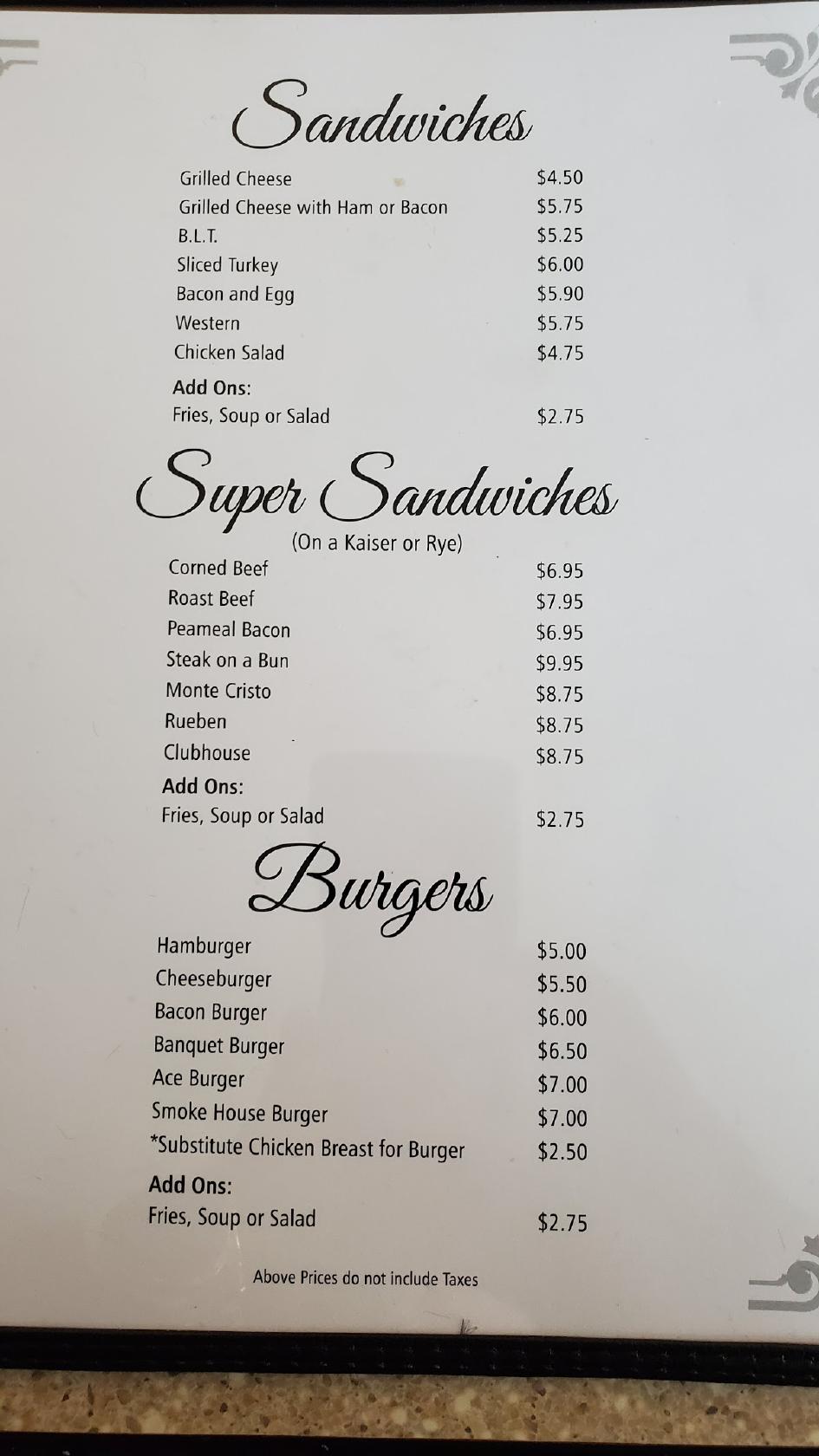 Menu At Ace Family Restaurant Lounge, Hamilton