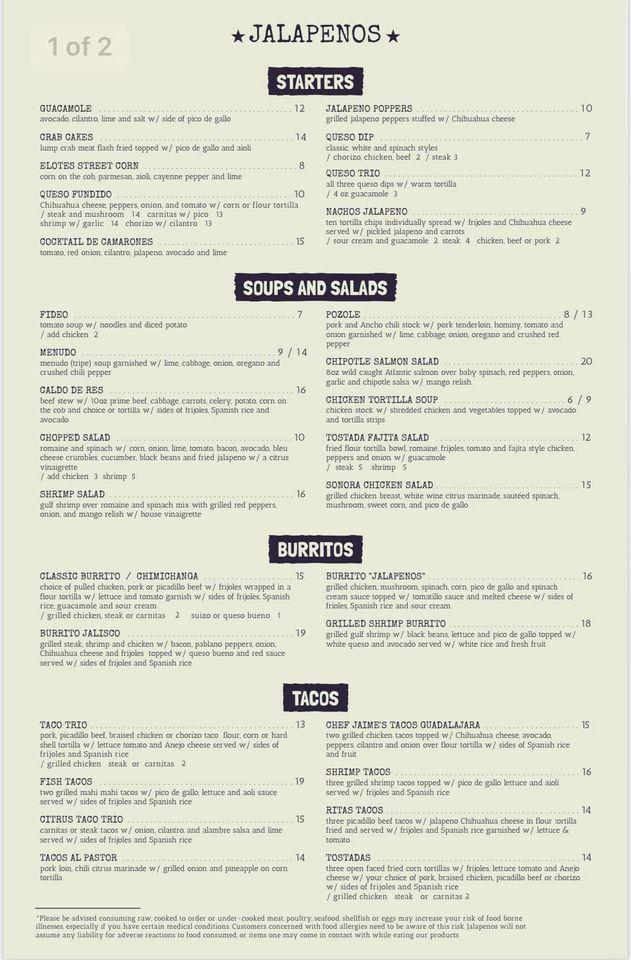 Menu At Jalapeños Pub & Bar, Schererville