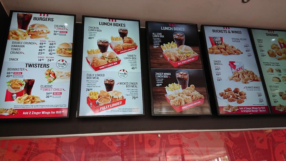 Menu at KFC Pelican Park restaurant, Cape Town