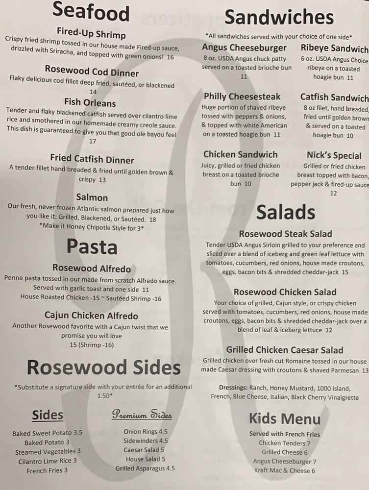 Menu at Rosewood Bar and Grill LLC, Lebanon