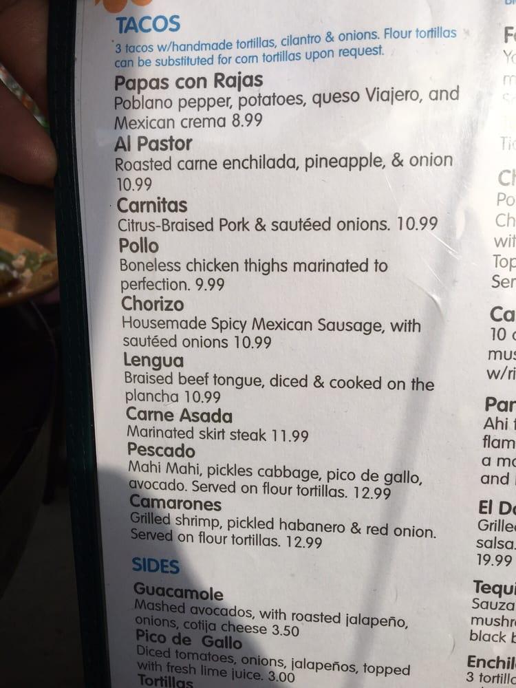 Menu at Tacos El Tio restaurant, Egg Harbor Township