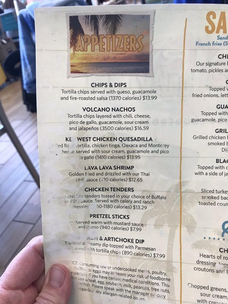 Menu at Air Margaritaville Restaurant, Fort Lauderdale, International