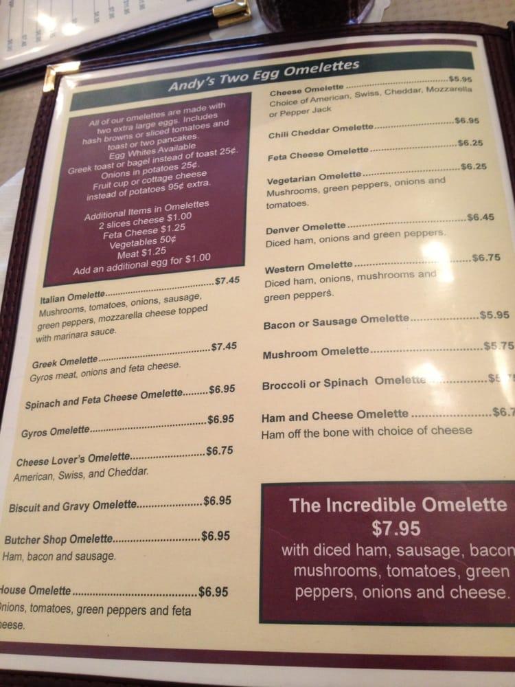 Menu at Andy's Restaurant, Crystal Lake