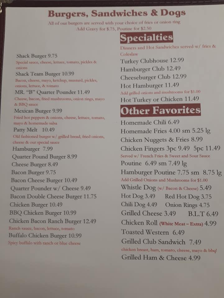 Menu at Pizza Shack restaurant, PerthAndover