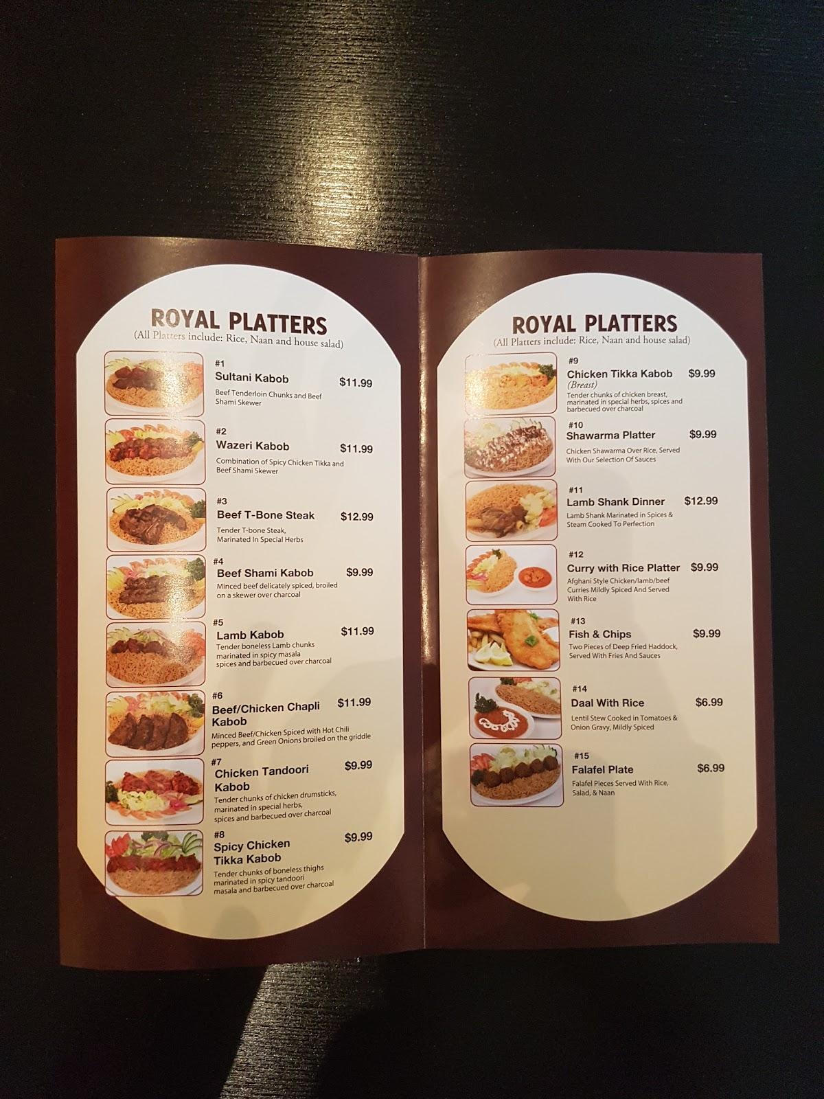 Menu at Royal Kabob Afghan Cuisine restaurant, Brampton, 284 Queen St E