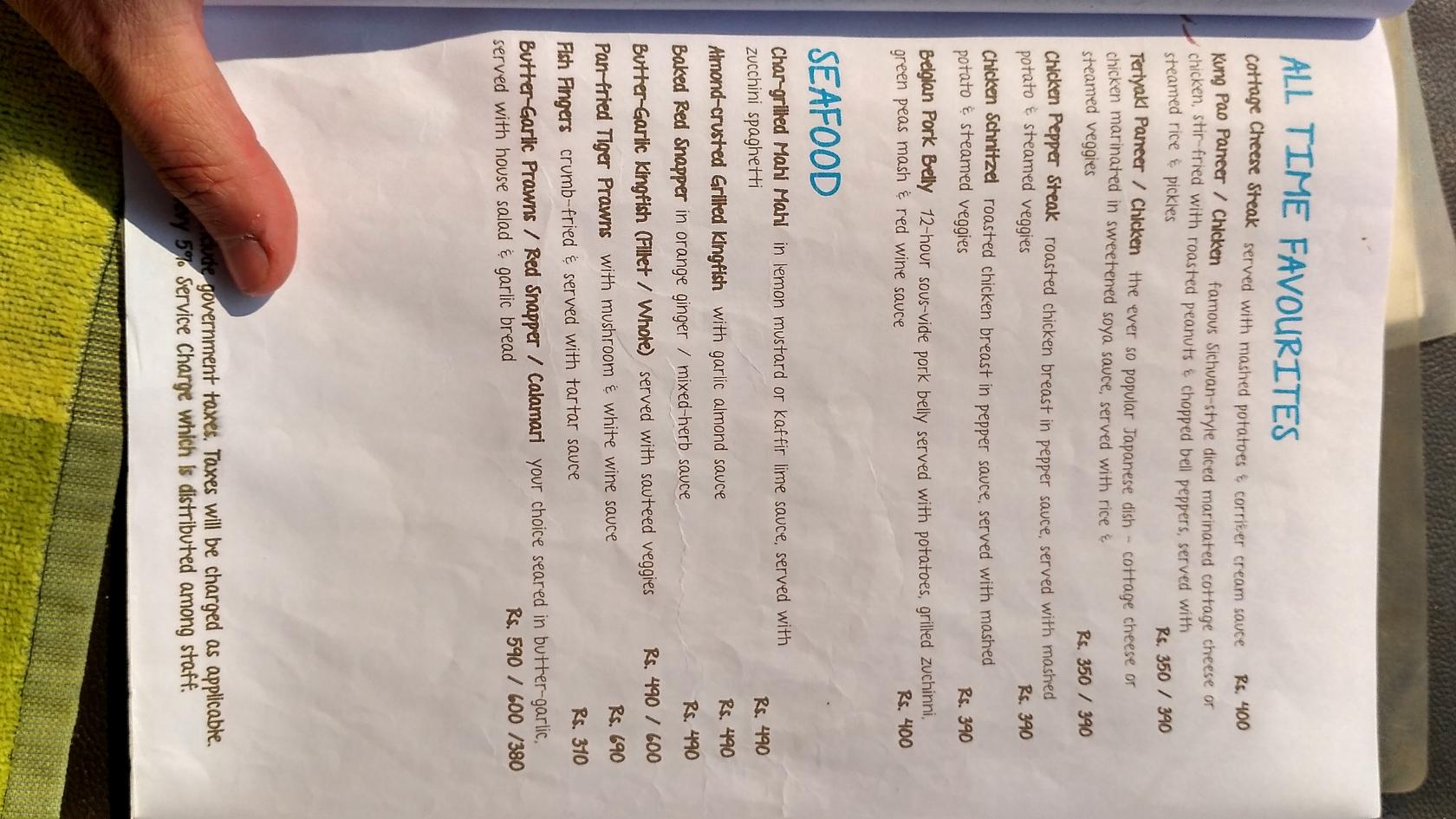 The Lazy Dog menu