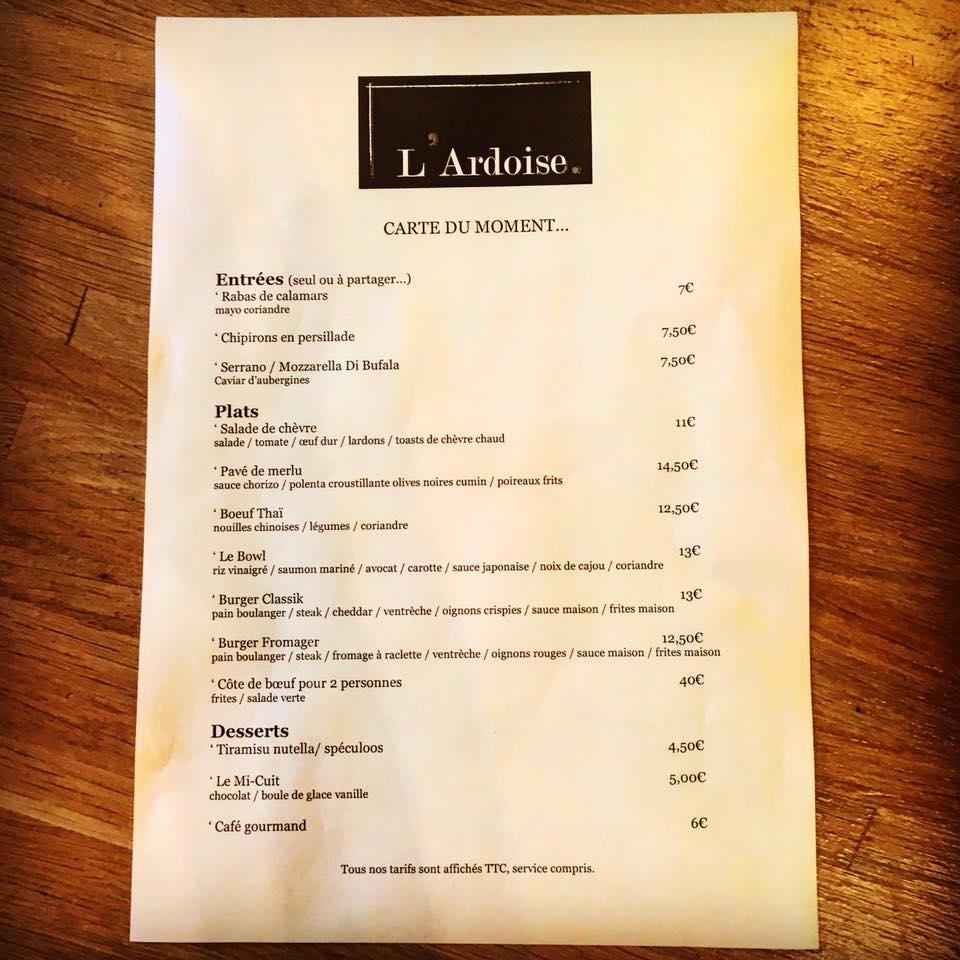 Menu au L’Ardoise restaurant, Soustons