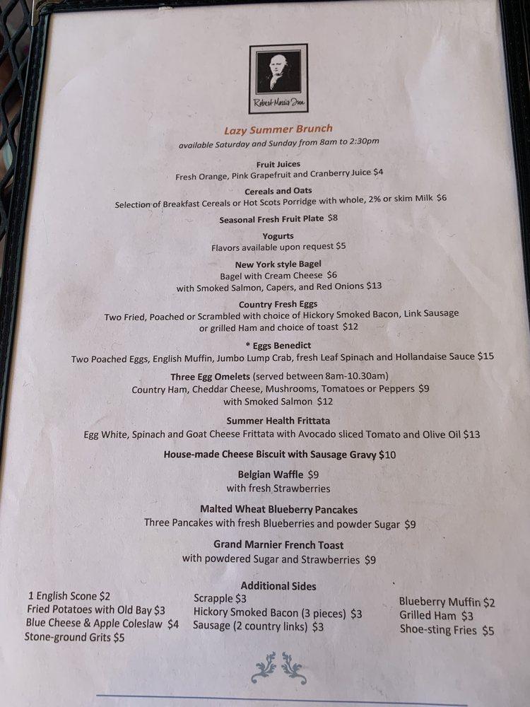 Menu at Robert Morris Inn restaurant, Oxford