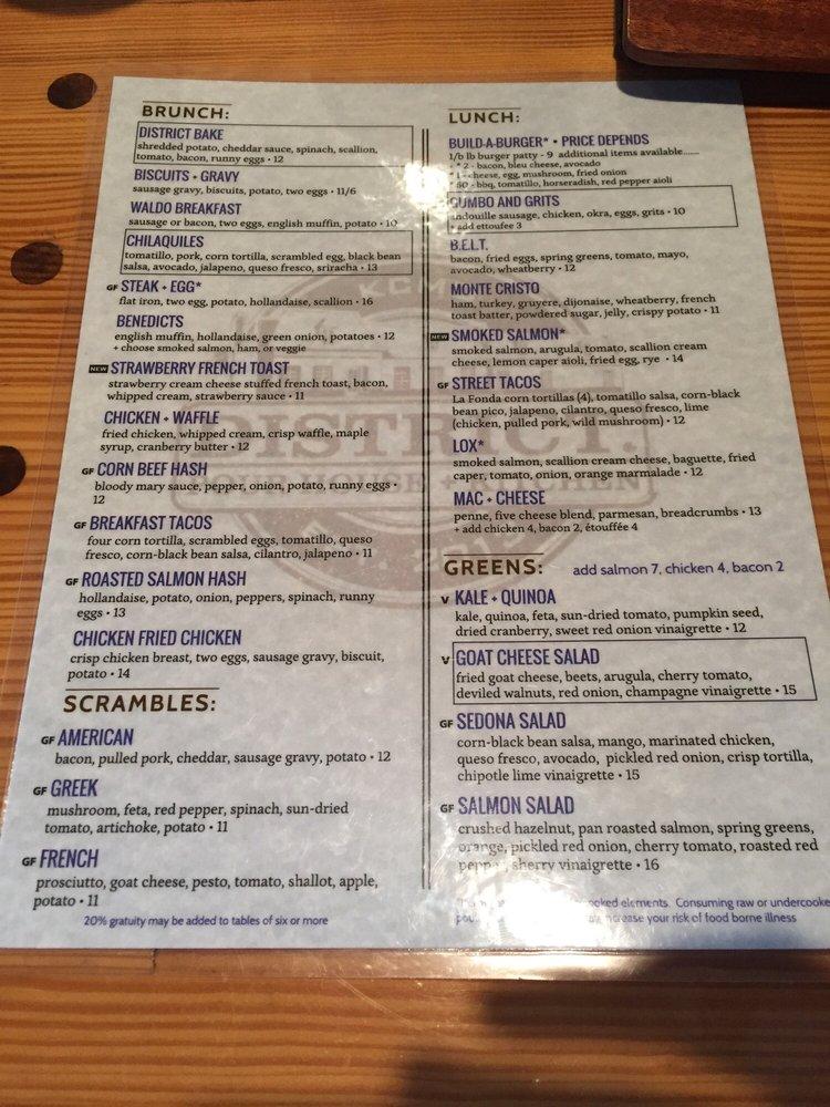 Menu at District. Pour House + Kitchen pub & bar, Kansas City