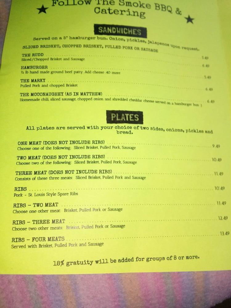 Menu at Follow the Smoke BBQ and Catering, Lamesa