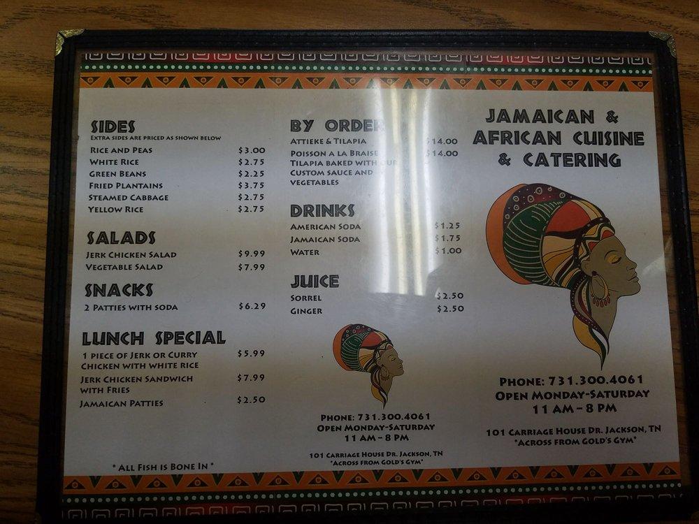 Menu at Jamaican & African Cuisine restaurant, Jackson, 289 Vann Dr Suite E