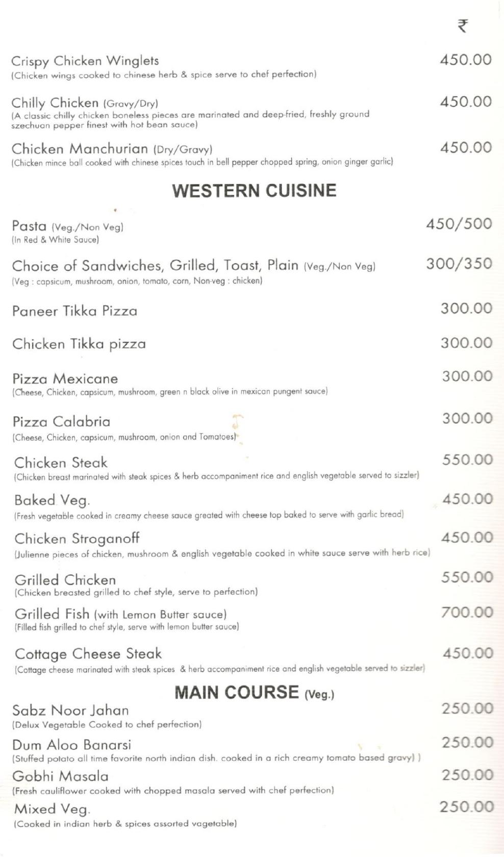Menu at The Curry Leaf, Hotel Millennium, Faridabad, Plot 67