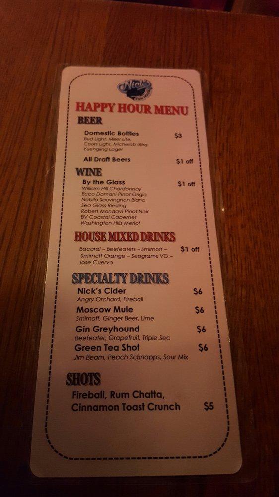 Menu at Nick's Fish House restaurant, Baltimore