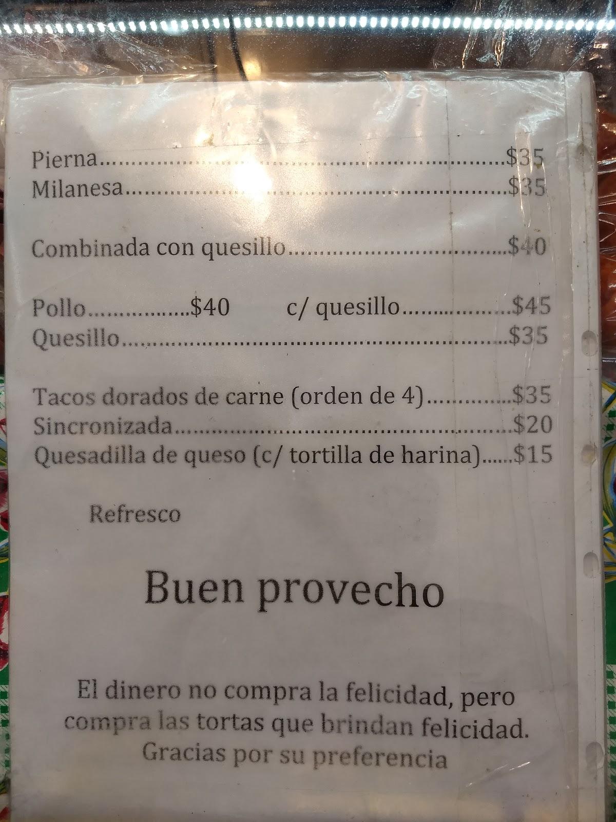 Menu at Tortas ''La Reina'' restaurant, Mexico City