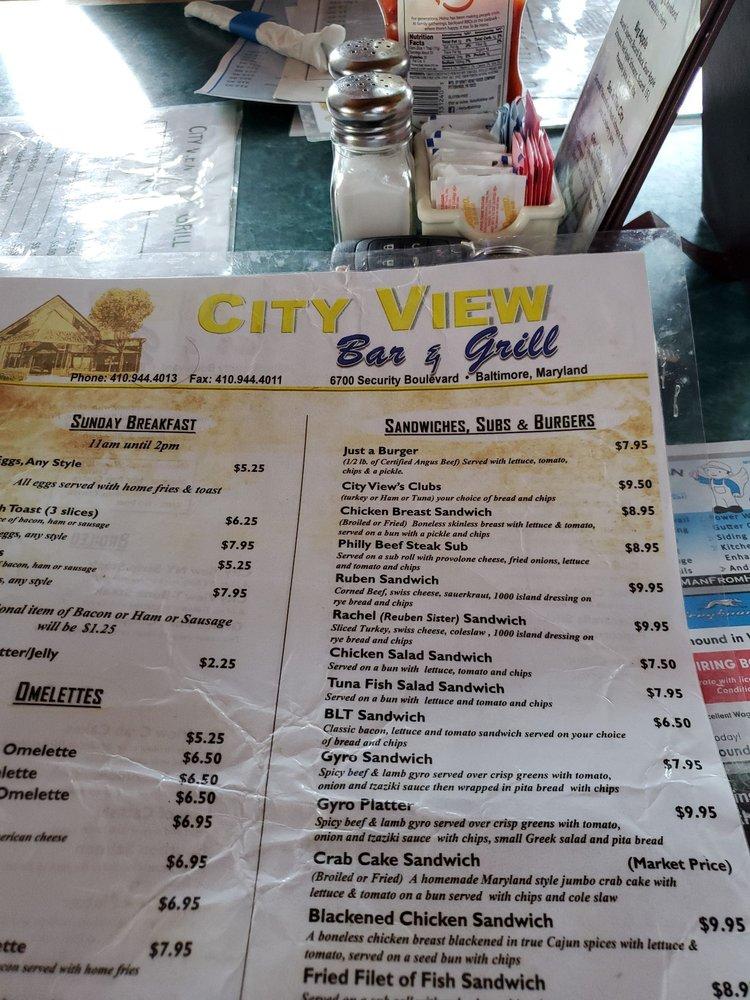 Menu at City View Bar & Grill, Baltimore