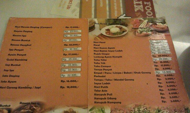 Menu at Rawon Nguling restaurant, Jakarta, Cikajang 51