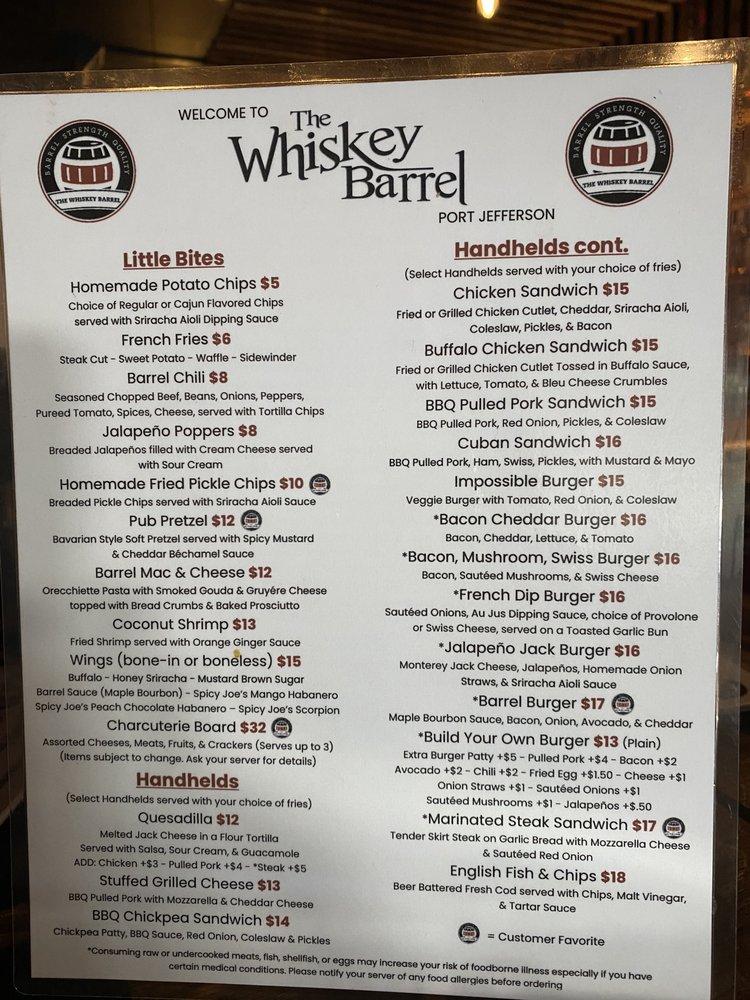 Menu at The Whiskey Barrel, Port Jefferson