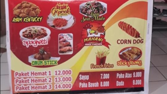 Menu at MAHANI fried chicken (MFC), Trawas