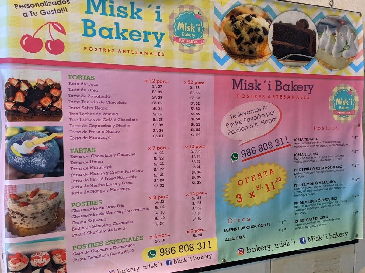 Menu at Misk'i Bakery, San Martín de Porres