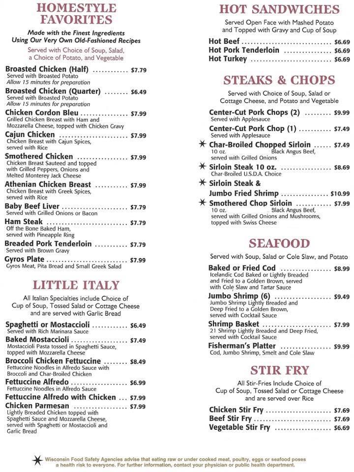 Menu at La Crosse Family Restaurant, La Crosse