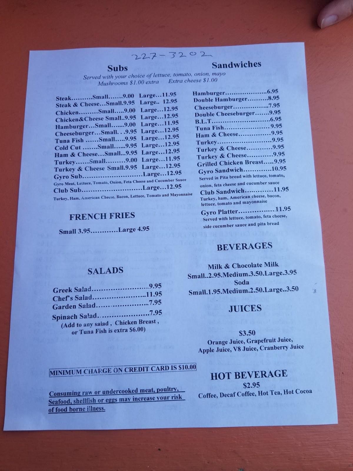 Menu at Sunrise Restaurant, Dewey Beach