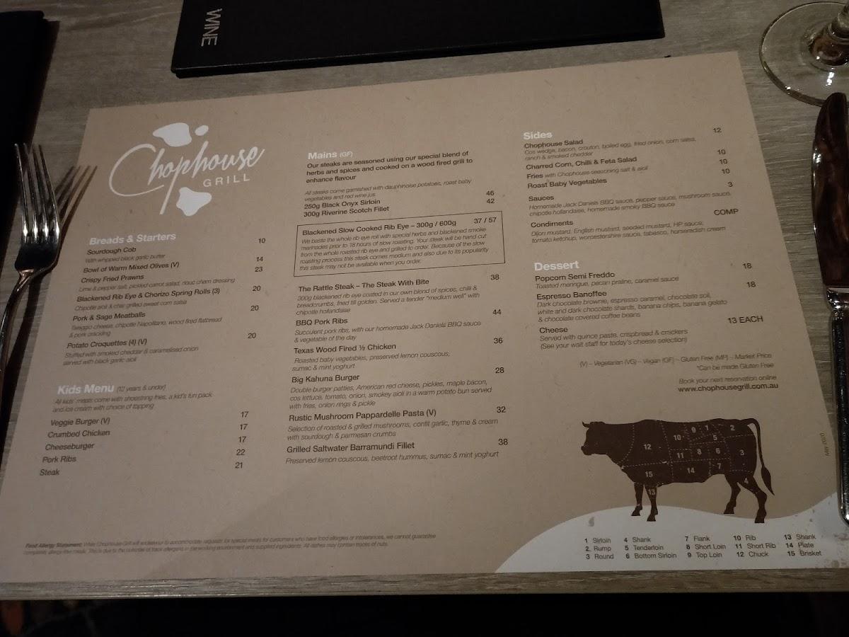 Menu at Chophouse Grill steakhouse, New Lambton