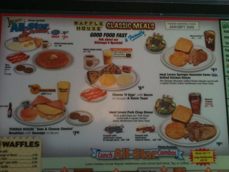 Menu at Waffle House restaurant, Perrysburg, N Dixie Hwy