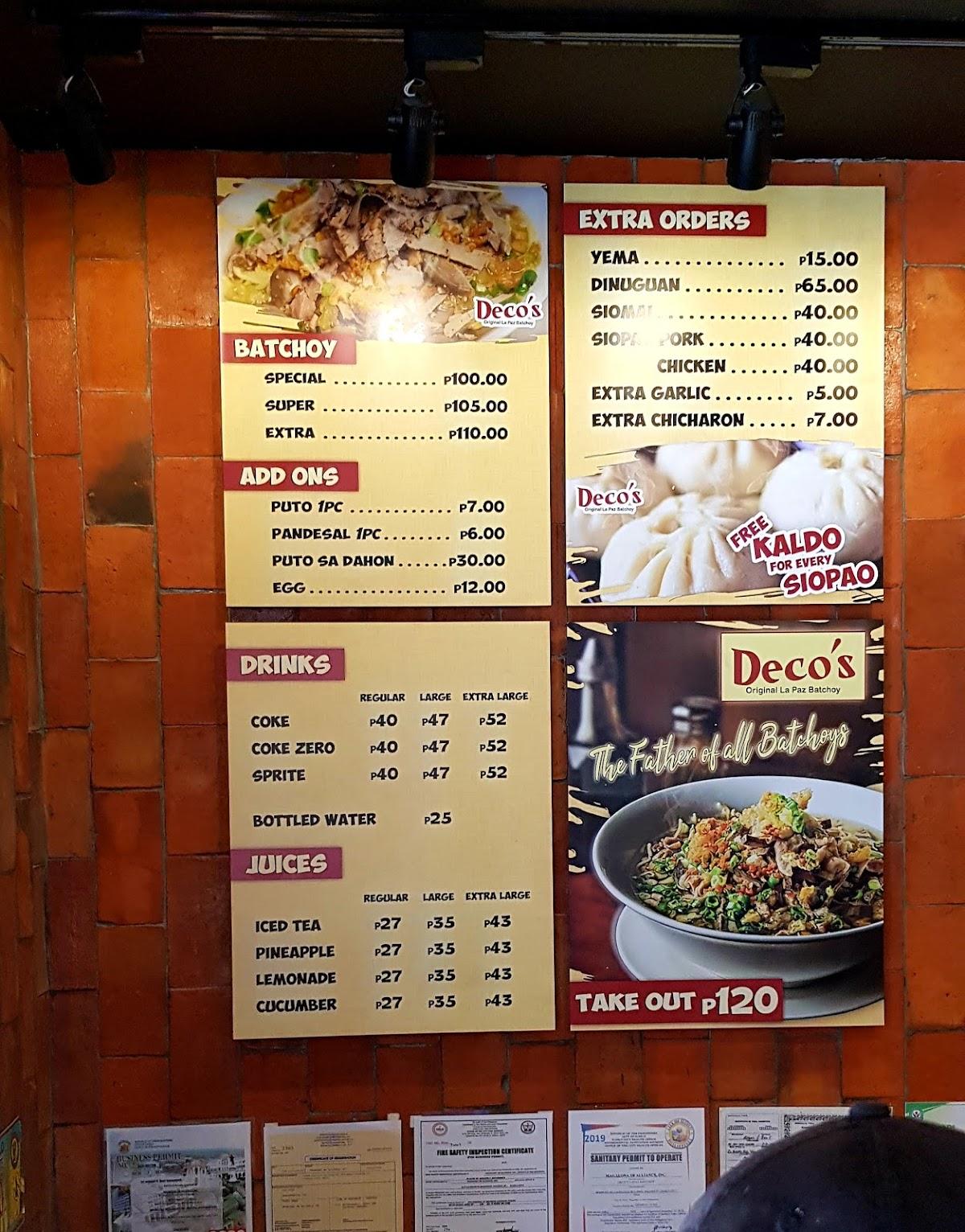 Menu at Deco's Original La Paz Batchoy- Official restaurant, Iloilo ...