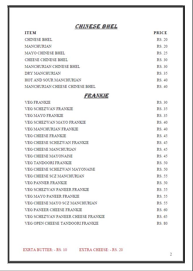Menu at Hunger Killer Fast Food, Virar