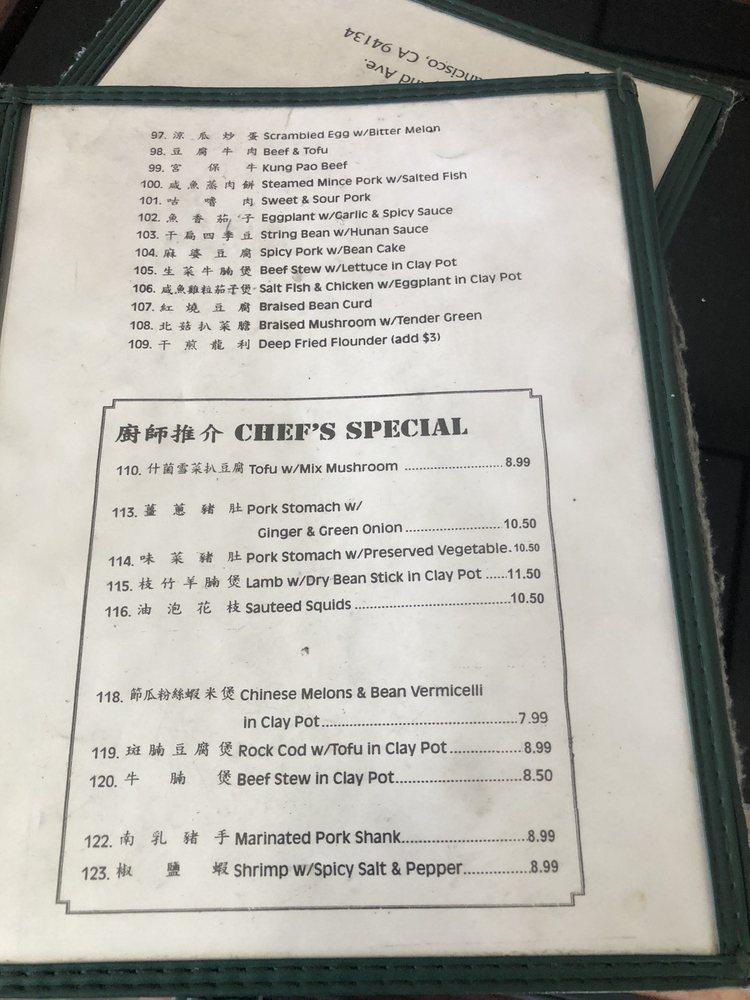 Menu at Buffalo Kitchen restaurant, San Francisco