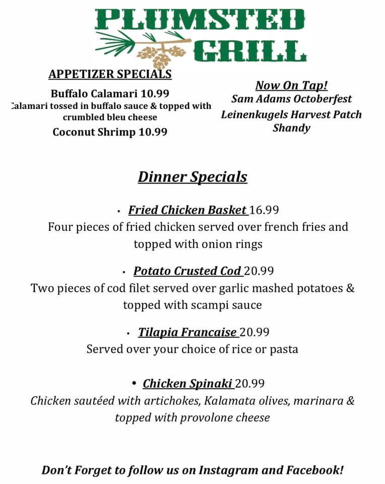 Menu at Plumsted Grill pub & bar, Plumsted Township